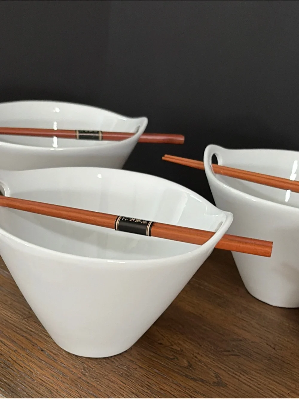 Set of 4 Crate & Barrel Kai Noodle Bowls with Chopsticks